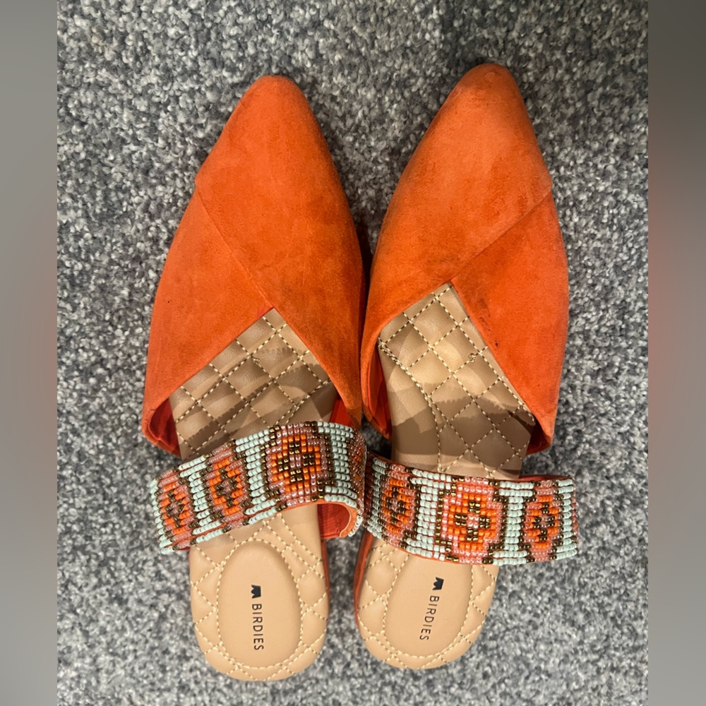 Birdies Bright Orange Beaded Women's flats Never Worn